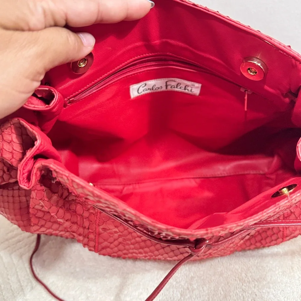Carlos Falchi Women's Red Python Snakeskin Drawstring Shoulder Crossbody Bag